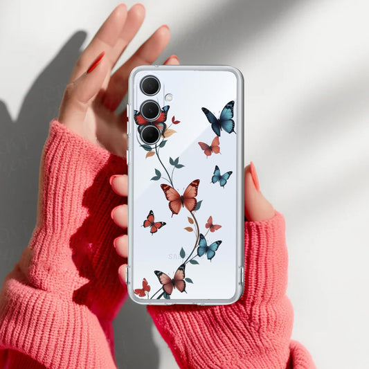 Butterfly Floral Design Transparent Silicon Case For Samsung