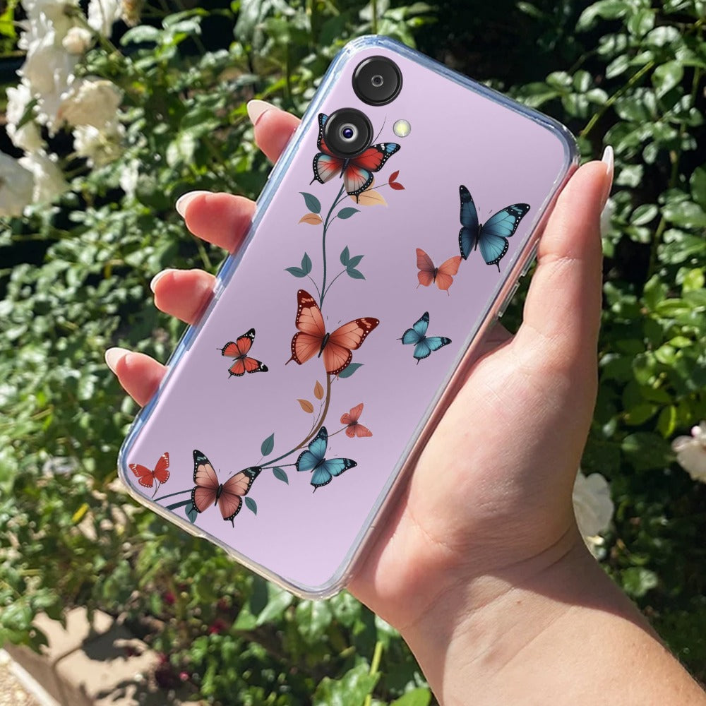 Butterfly Floral Design Transparent Silicon Case For Samsung