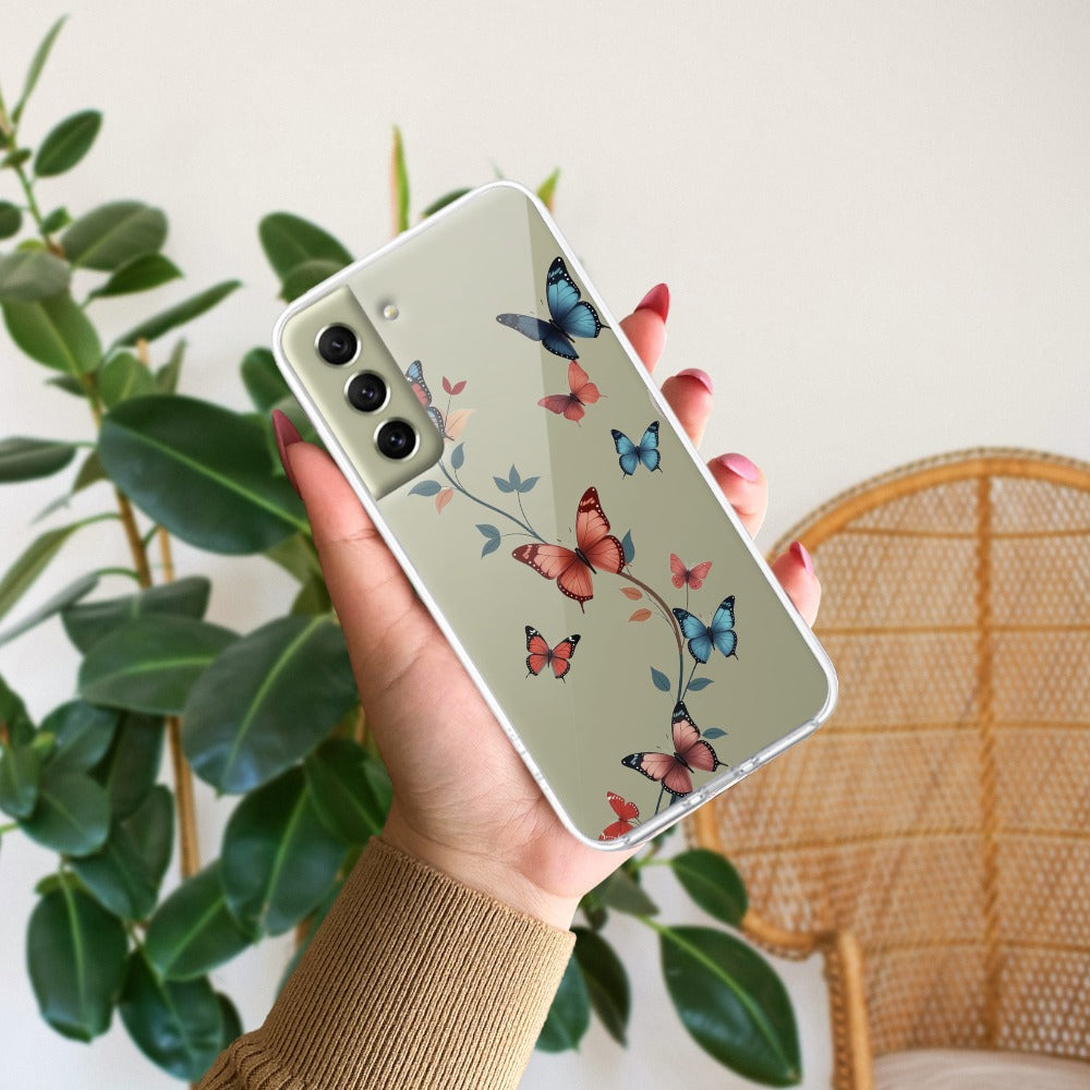 Butterfly Floral Design Transparent Silicon Case For Samsung