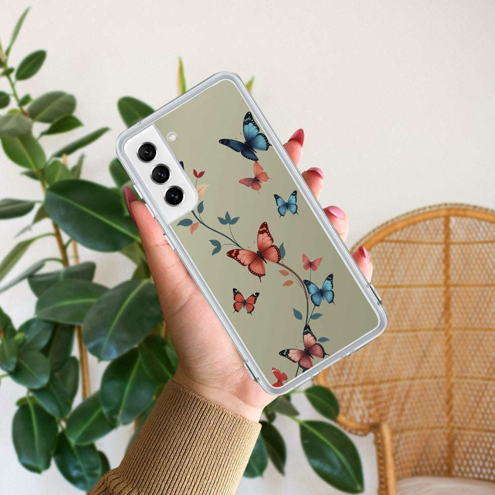 Butterfly Floral Design Transparent Silicon Case For Samsung