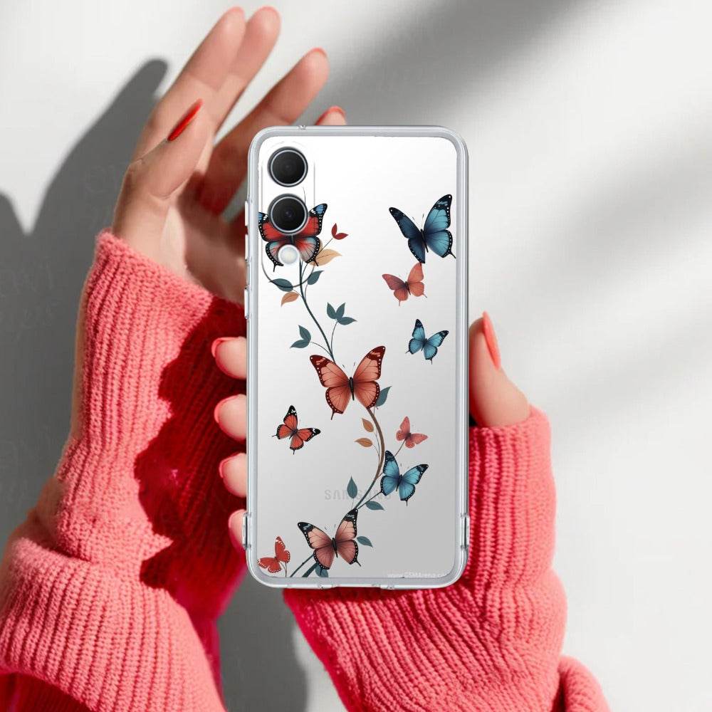 Butterfly Floral Design Transparent Silicon Case For Samsung