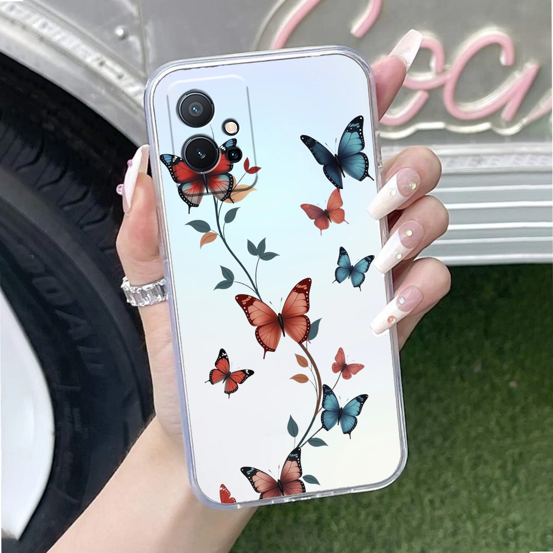 Butterfly Floral Design Anti Yellow Case For Vivo T1 5G