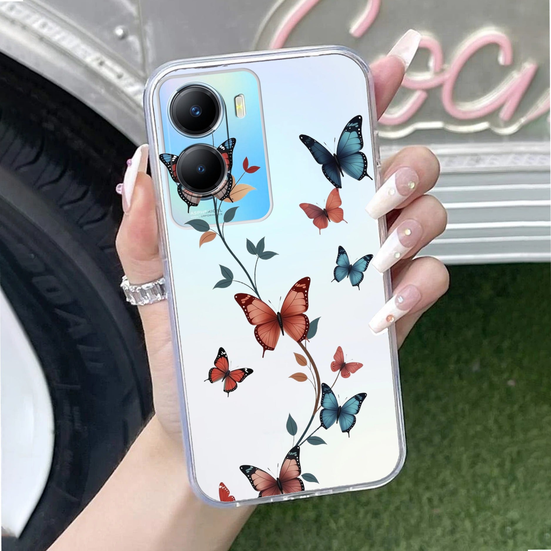 Butterfly Floral Design Transparent Silicon Case For Vivo T2x 5G