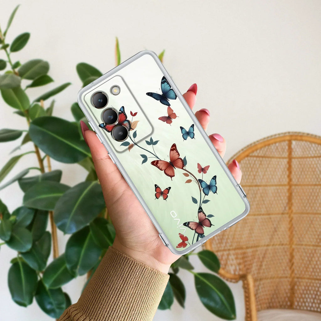 Butterfly Floral Design Transparent Silicon Case For Vivo T4x 5G