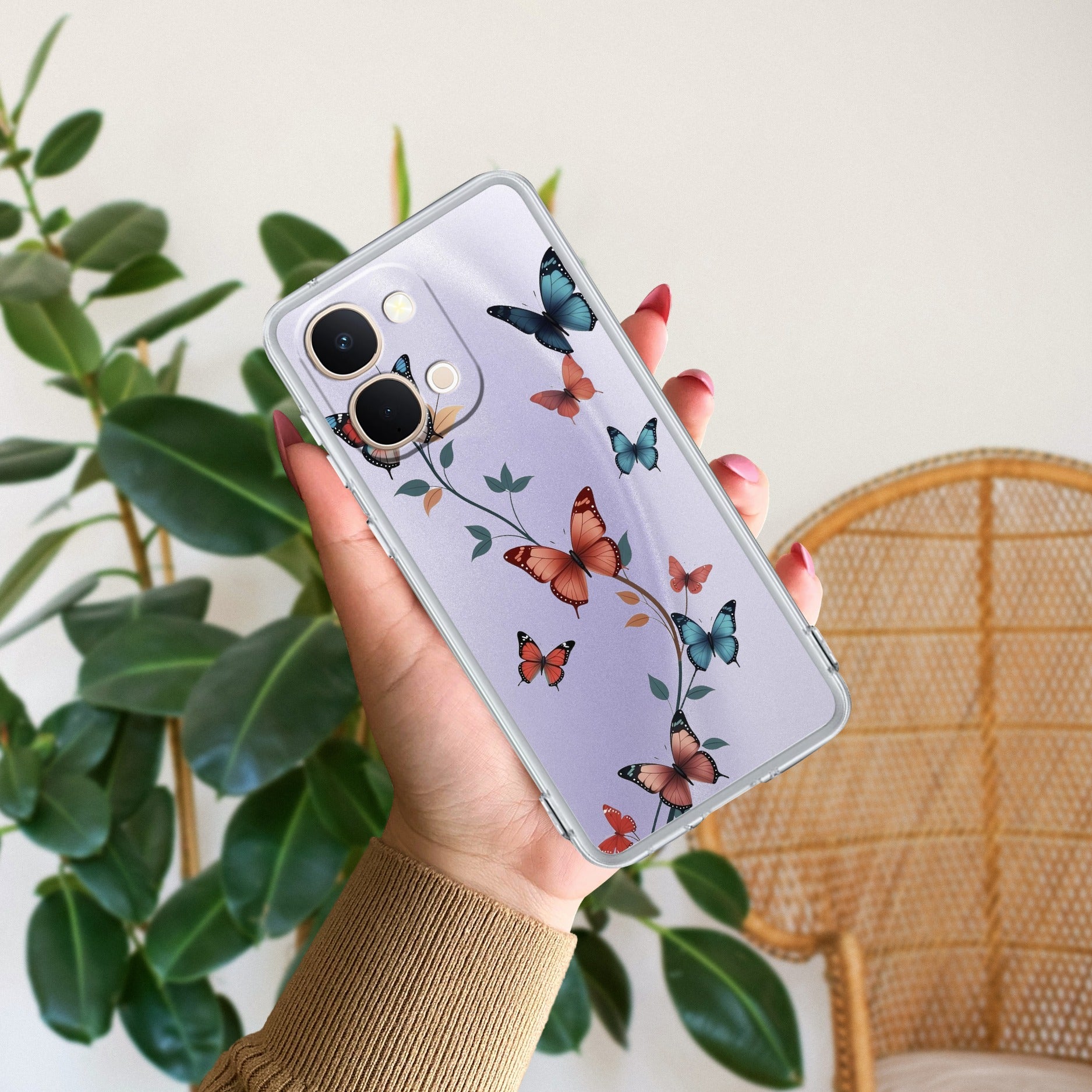 Butterfly Floral Design Transparent Silicon Case For Vivo T5X 5G