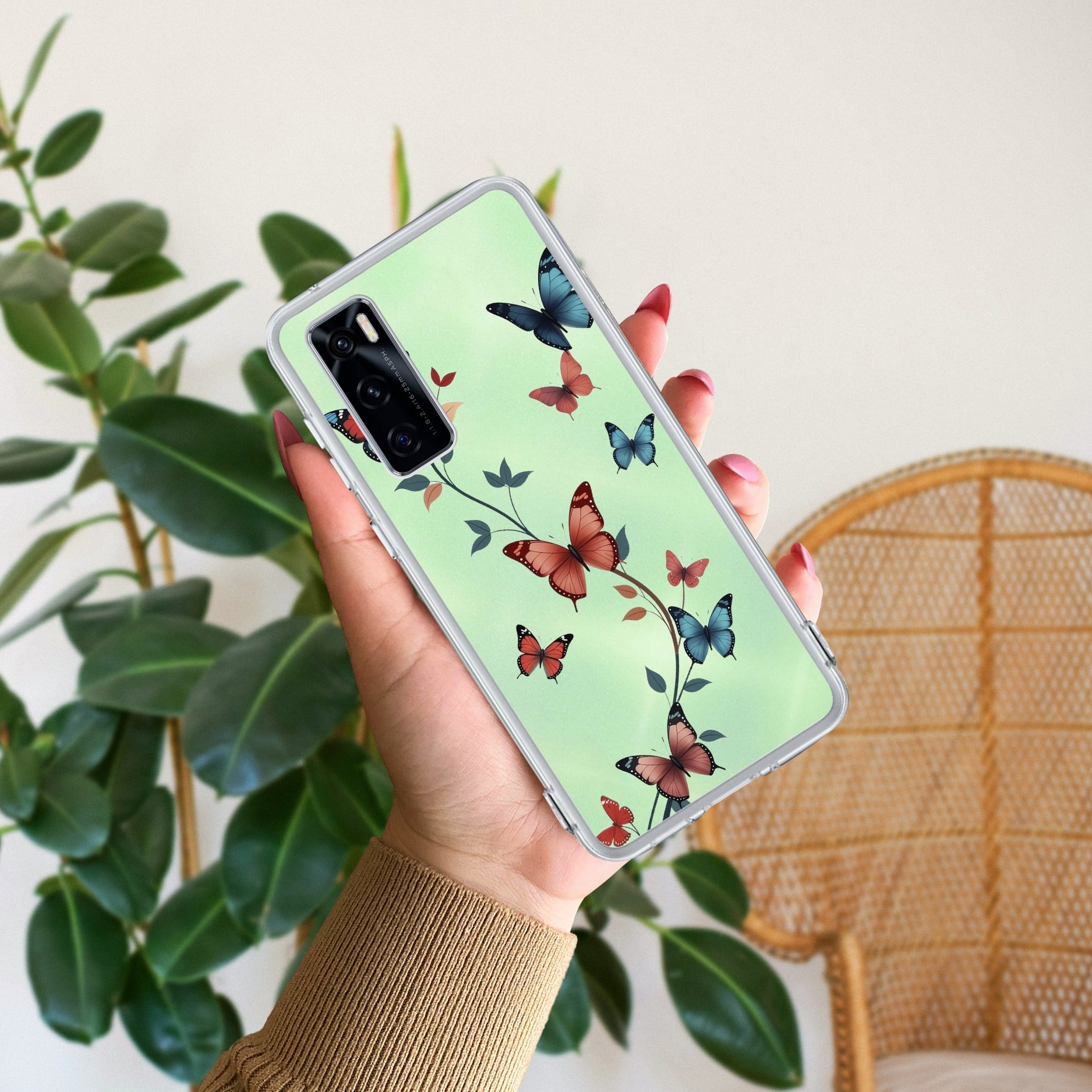 Butterfly Floral Design Transparent Silicon Case For Vivo V20 SE