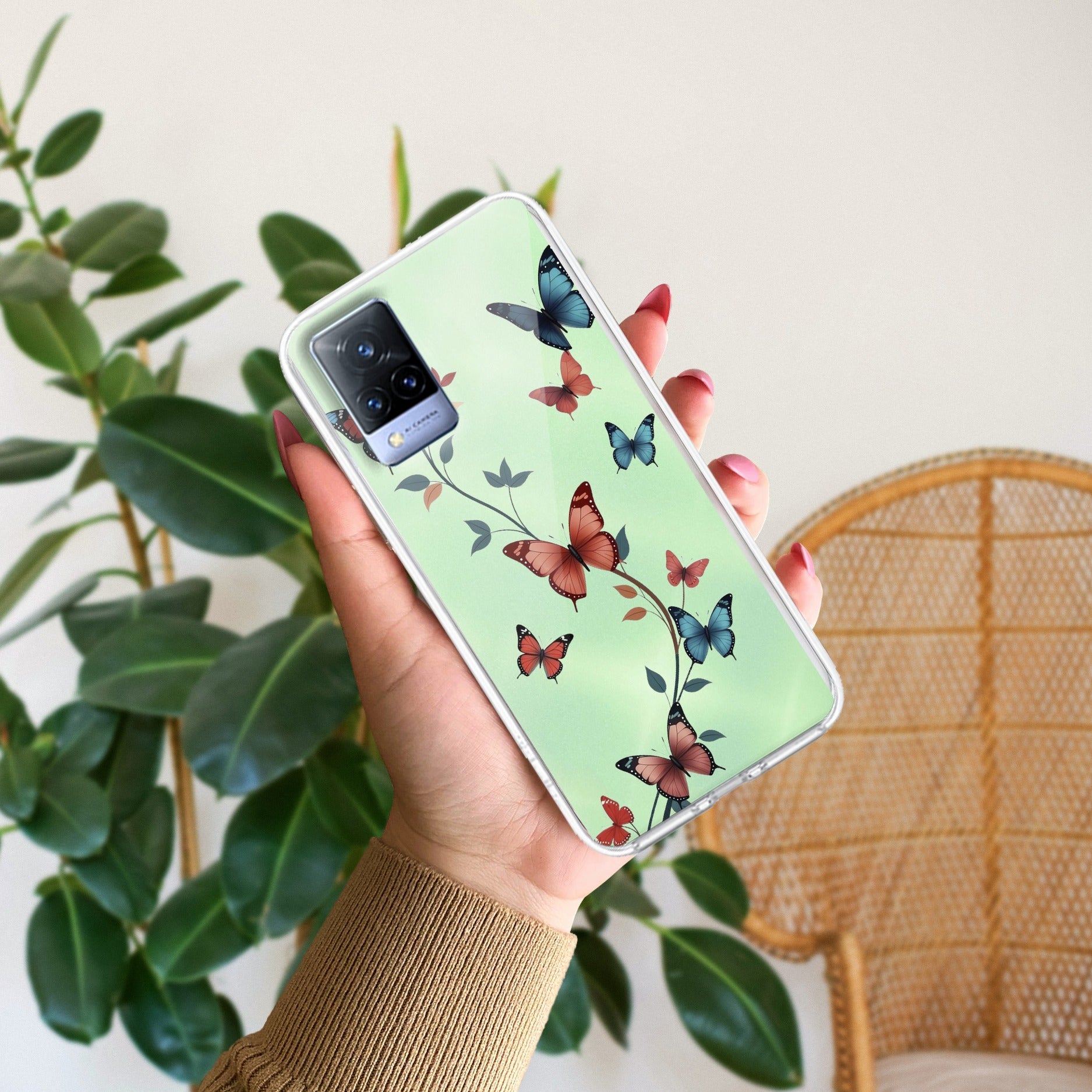 Butterfly Floral Design Anti Yellow Case For Vivo V21 5G