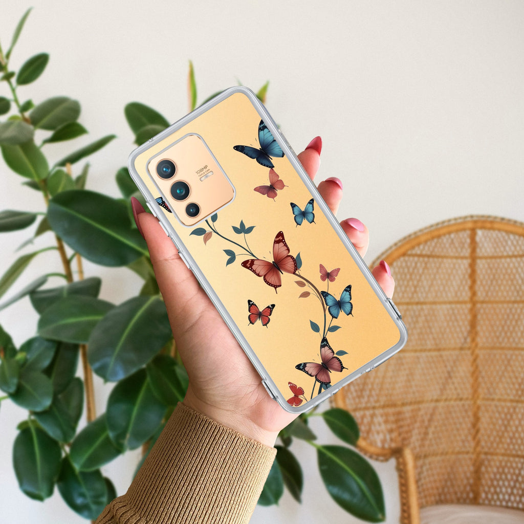 Butterfly Floral Design Transparent Silicon Case For Vivo V23 Pro 5G