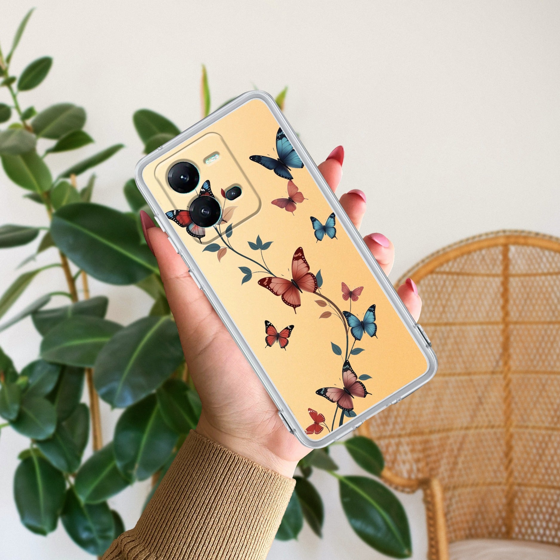 Butterfly Floral Design Transparent Silicon Case For Vivo V25