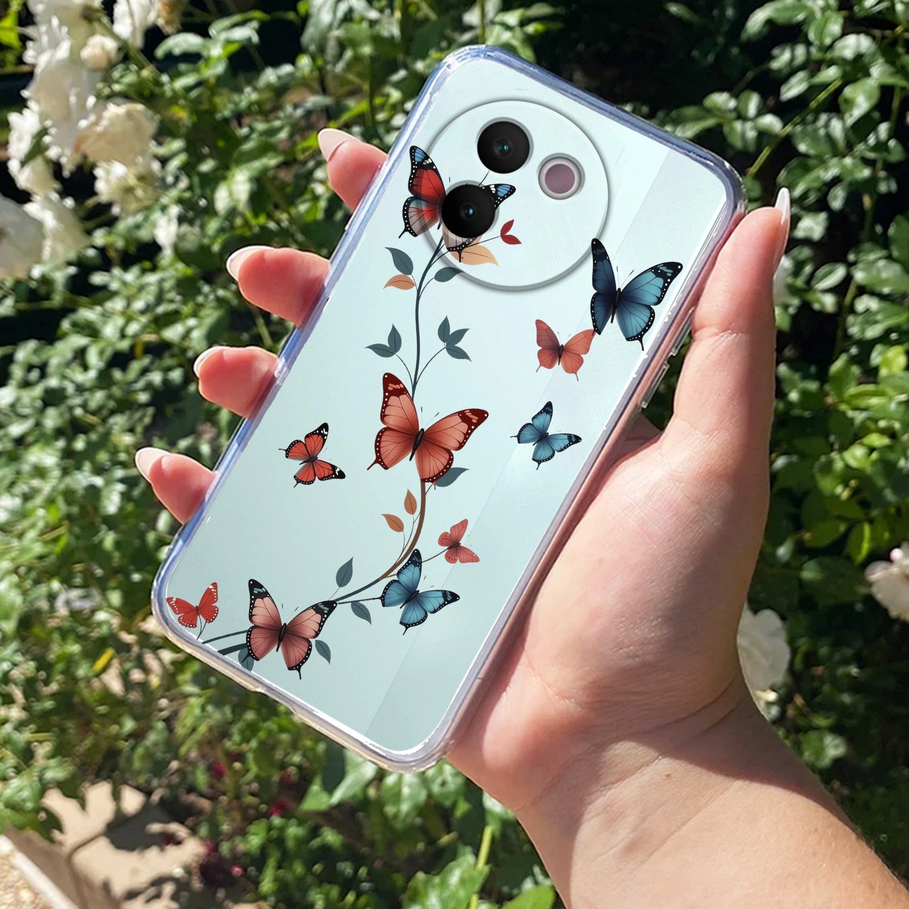 Butterfly Floral Design Transparent Silicon Case For Vivo V30e 5G