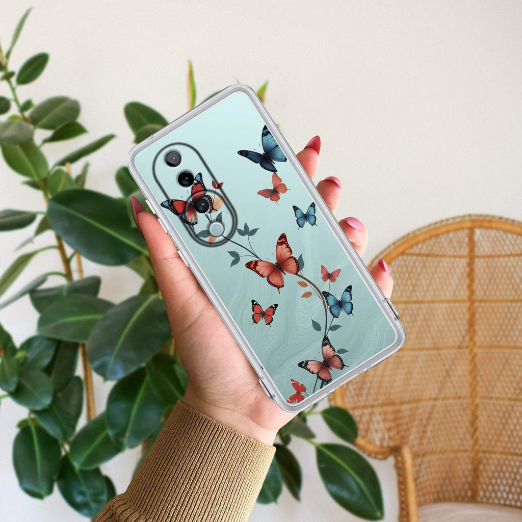 Butterfly Floral Design Transparent Silicon Case For Vivo V27 5G / Vivo V27 Pro 5G
