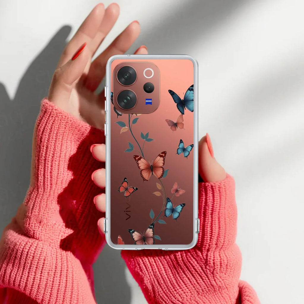 Butterfly Floral Design Transparent Silicon Case For Vivo V23 Pro 5G