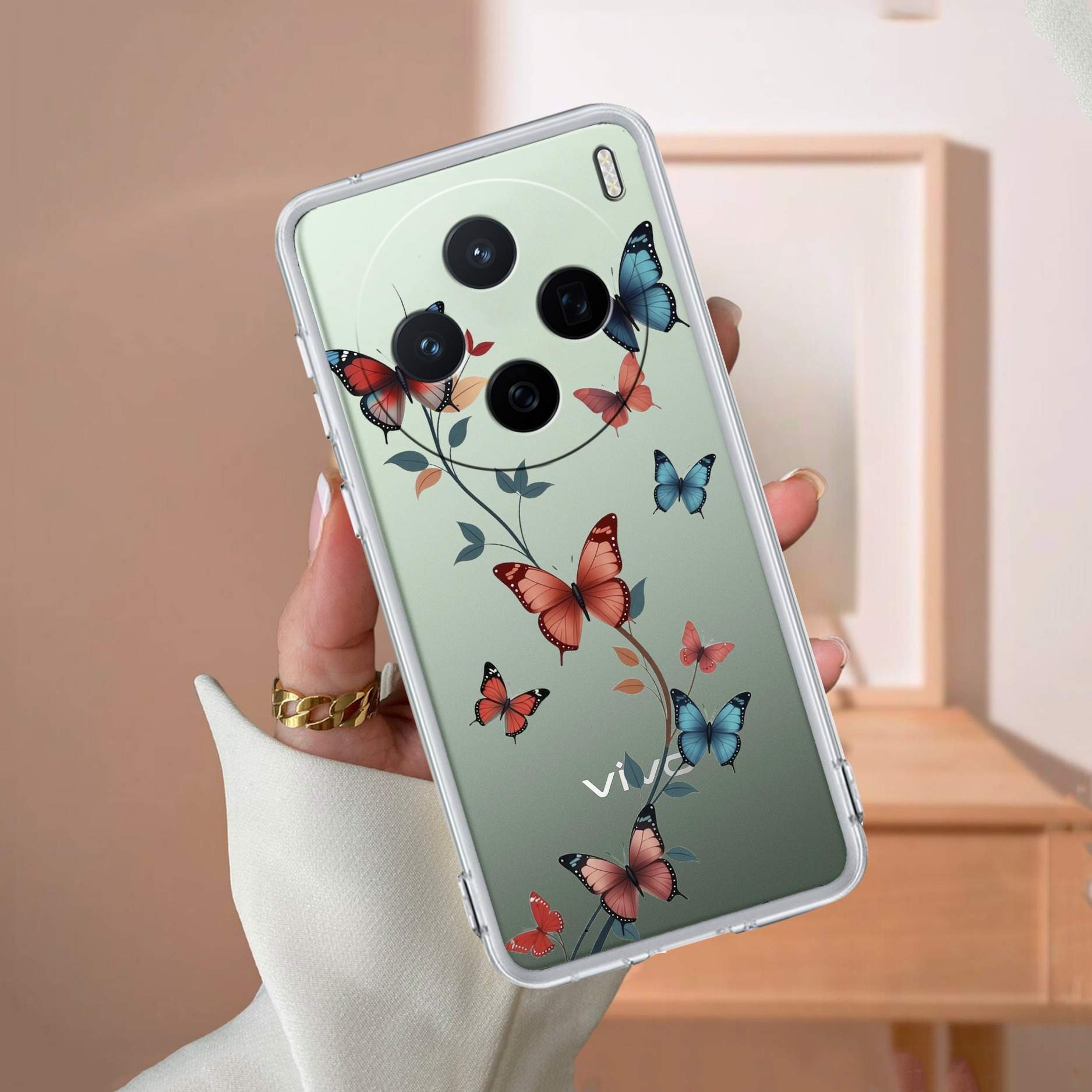 Butterfly Floral Design Transparent Silicon Case For Vivo V25 Pro 5G