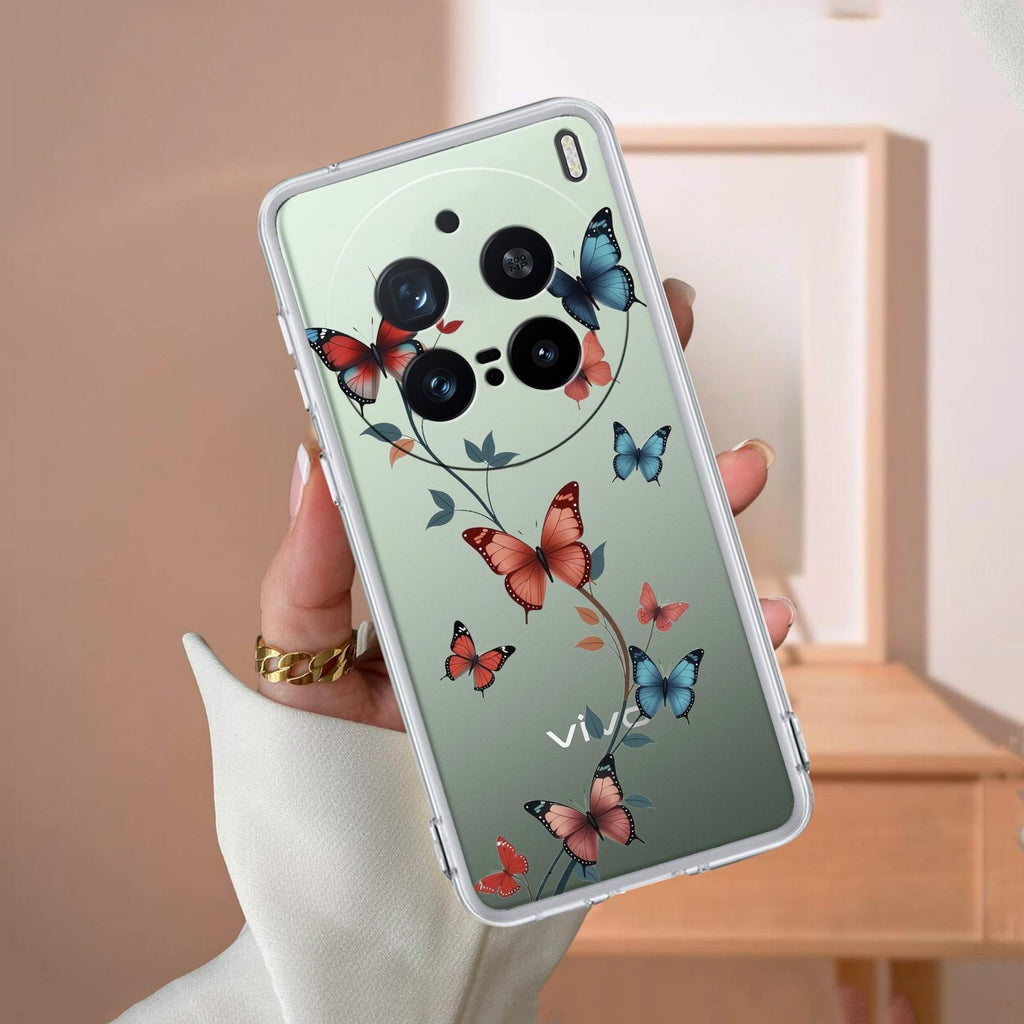 Butterfly Floral Design Transparent Silicon Case For Vivo X200 Pro 5G