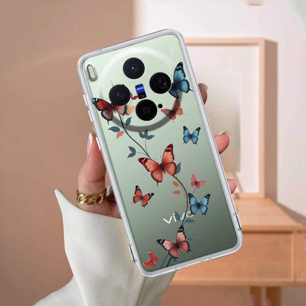 Butterfly Floral Design Transparent Silicon Case For Vivo V23 5G