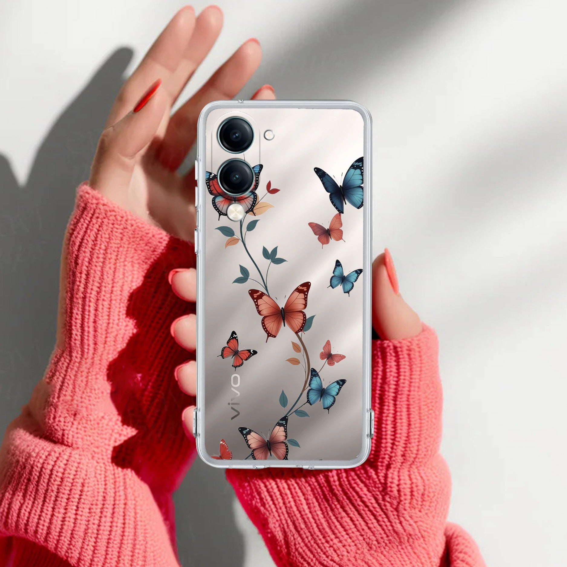 Butterfly Floral Design Transparent Silicon Case For Vivo T4 Lite 5G