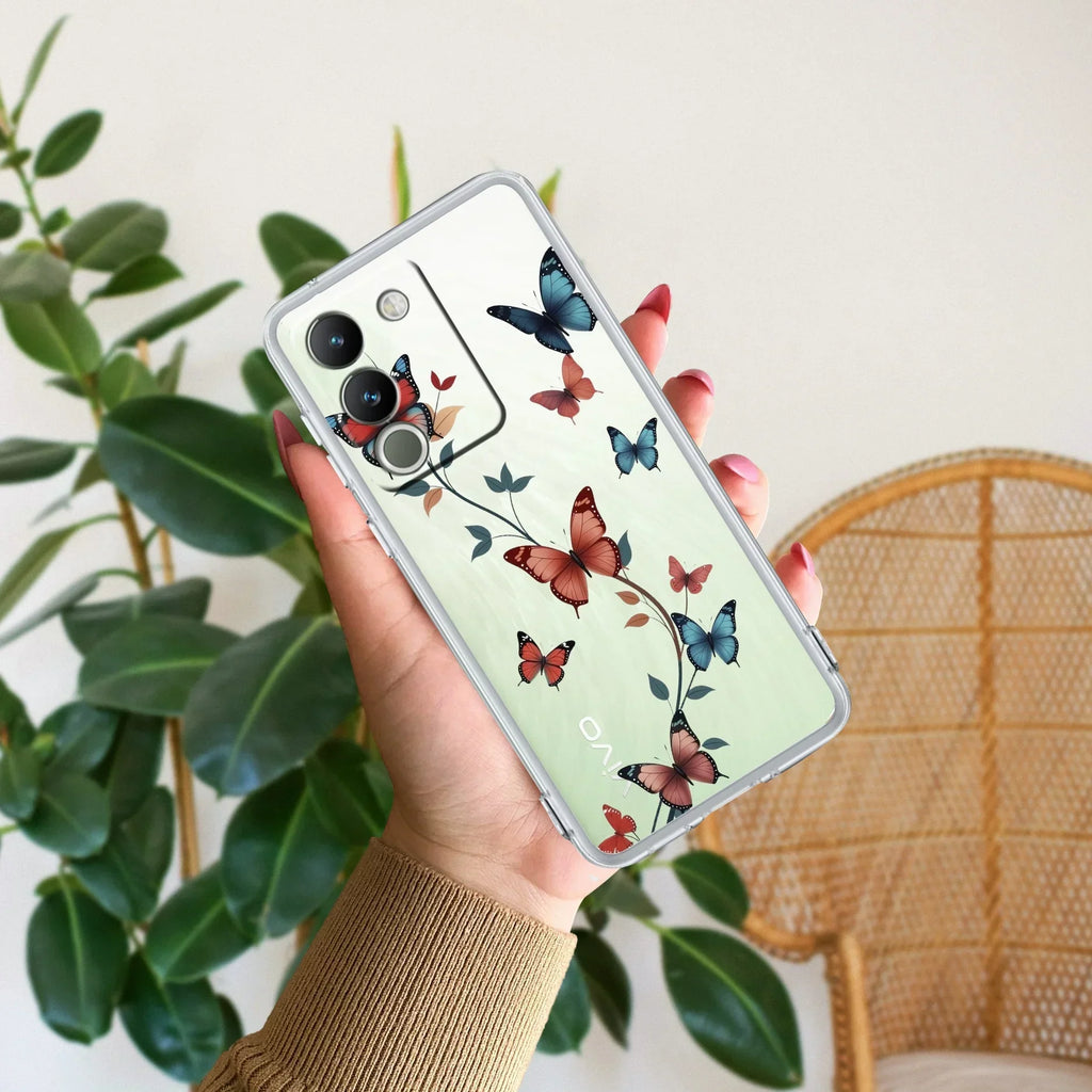 Butterfly Floral Design Transparent Silicon Case For Vivo V20 SE