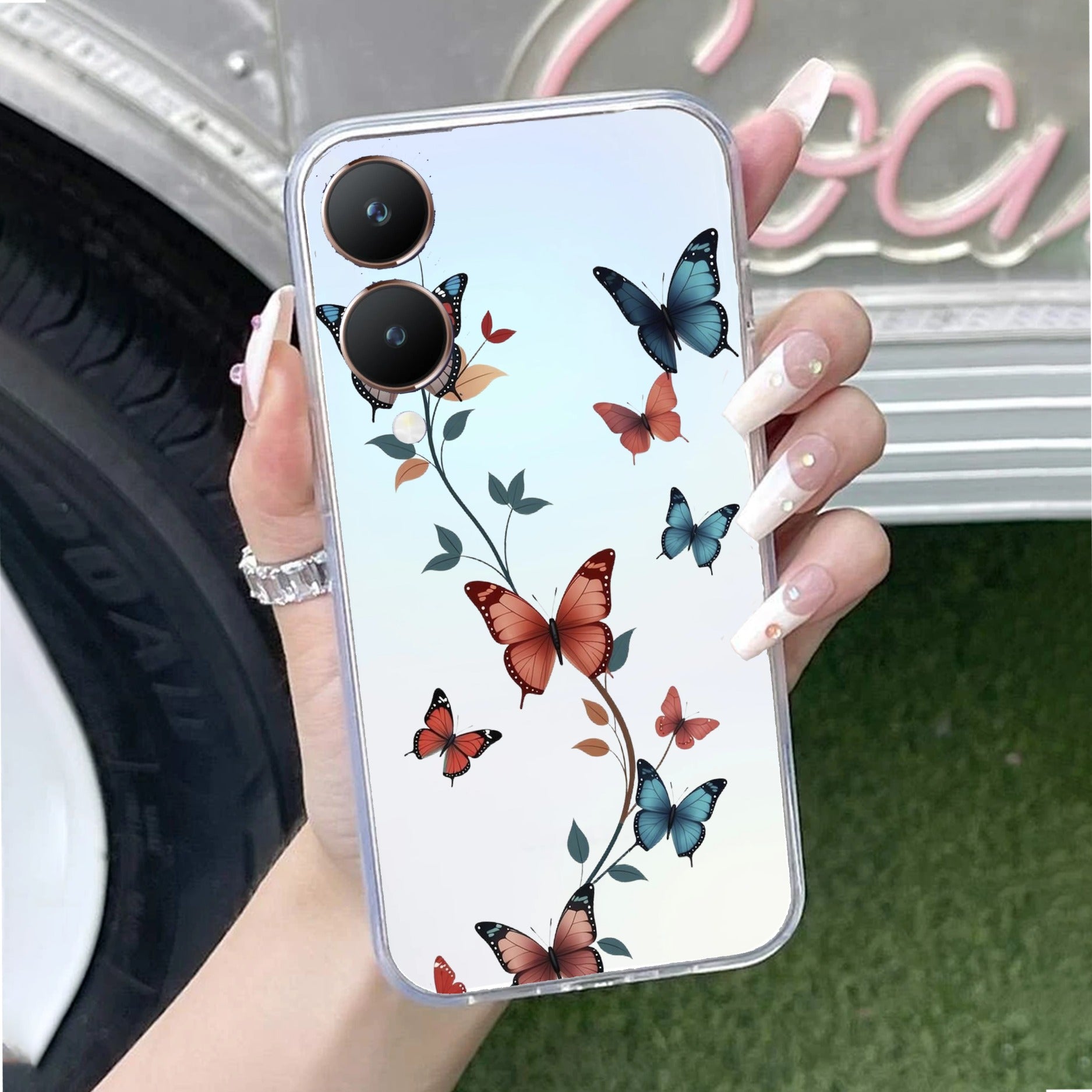 Butterfly Floral Design Transparent Silicon Case For Vivo Y28 5G