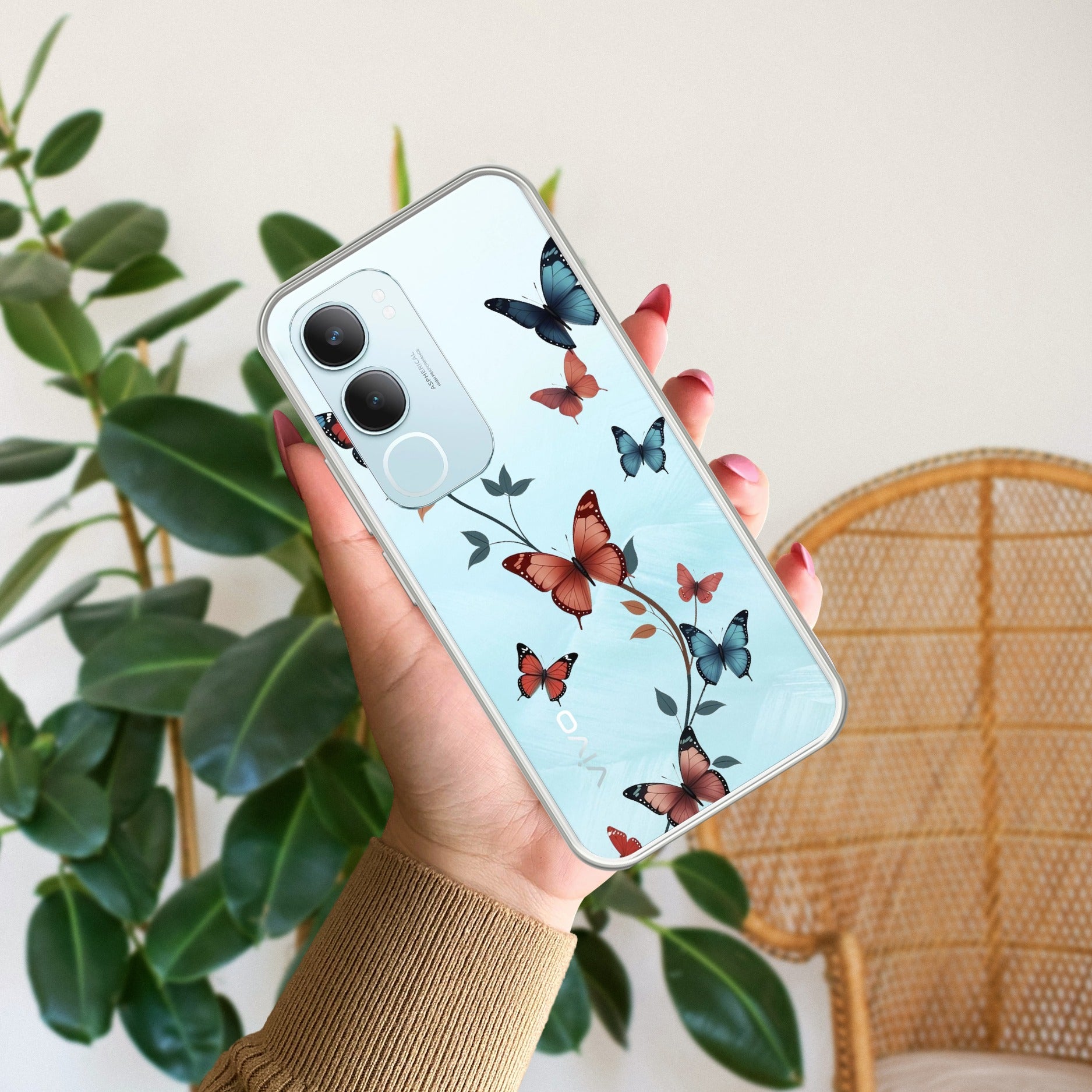 Butterfly Floral Design Transparent Silicon Case For Vivo Y29 5G