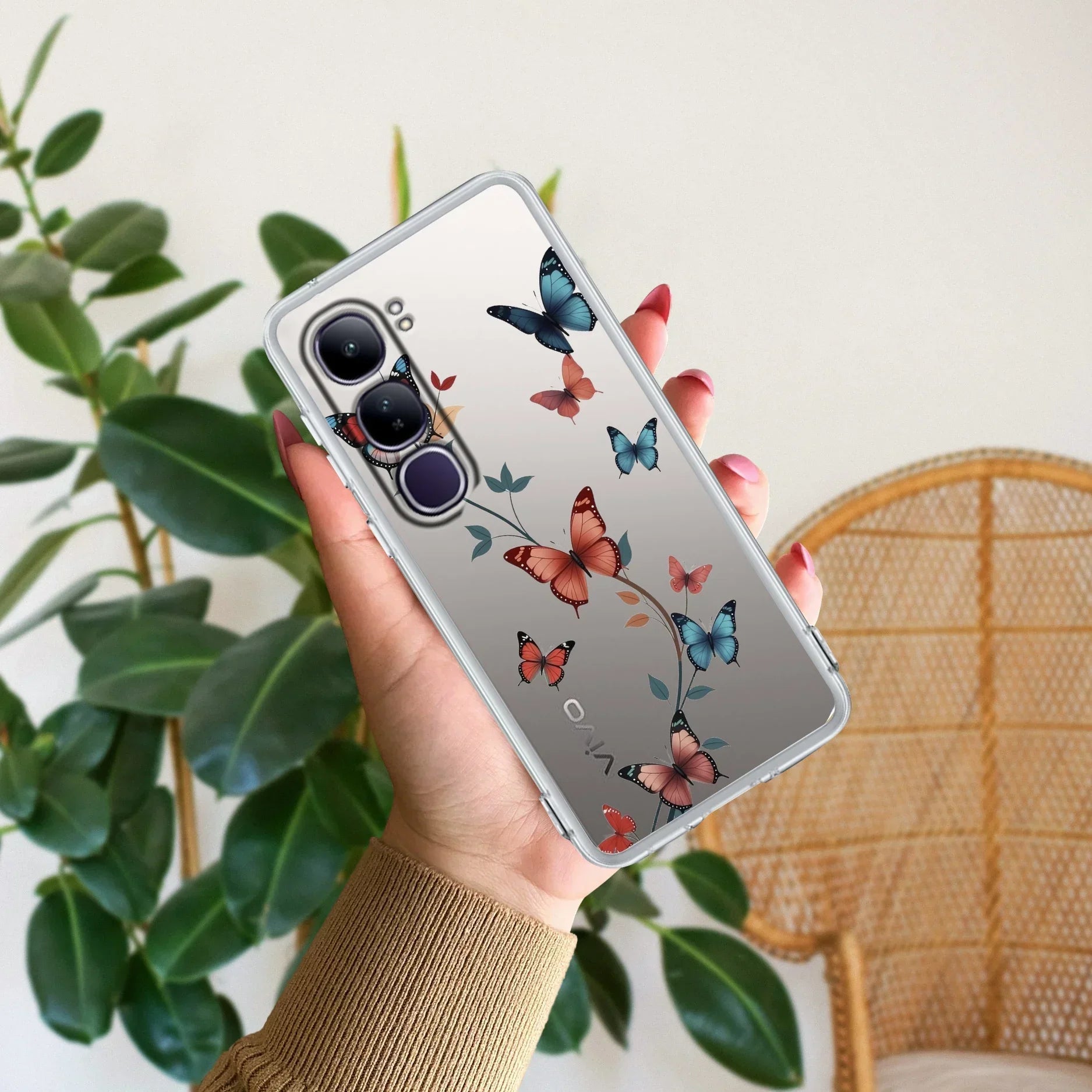 Butterfly Floral Design Transparent Silicon Case For Vivo V21 5G