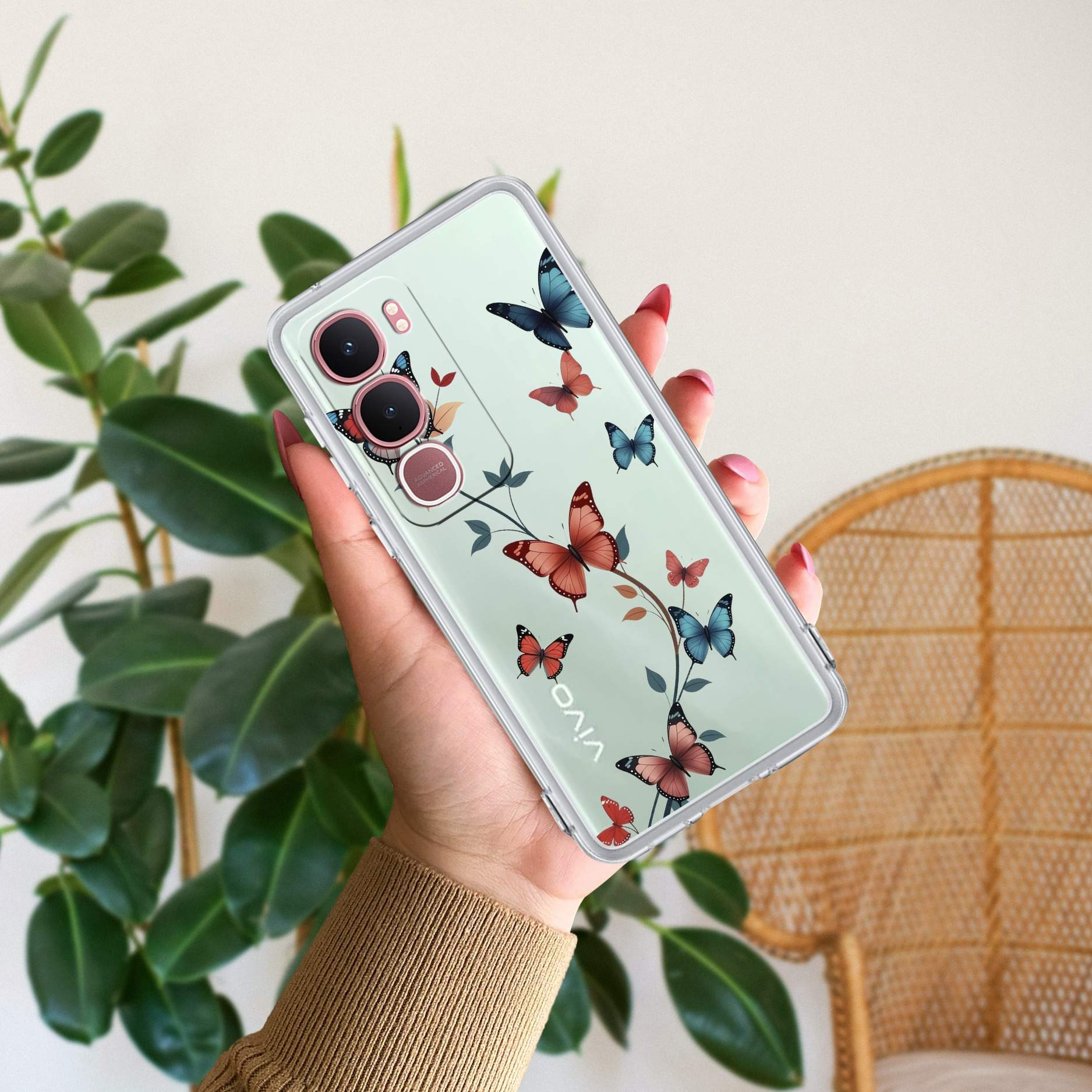 Butterfly Floral Design Transparent Silicon Case For Vivo Y16
