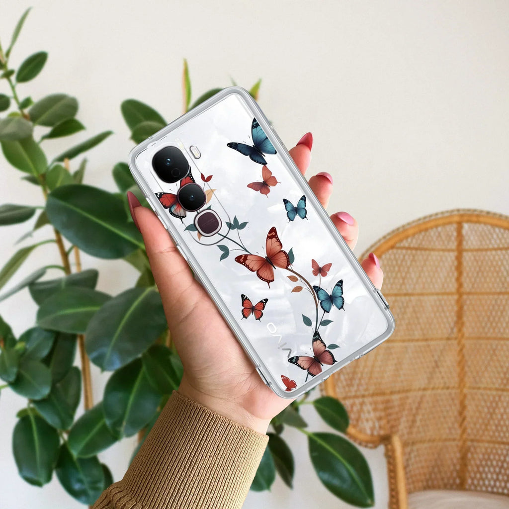 Butterfly Floral Design Transparent Silicon Case For Vivo V50 5G