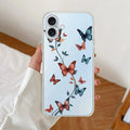 Butterfly Floral Design Transparent Silicon Case For iPhone 16 Plus