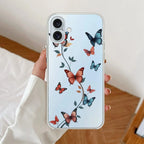 Butterfly Floral Design Anti Yellow Clear Case For iPhone 16