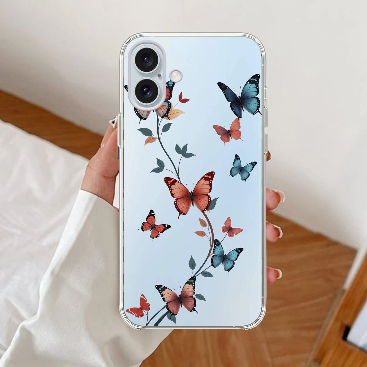 Butterfly Floral Design Transparent Silicon Case For Poco
