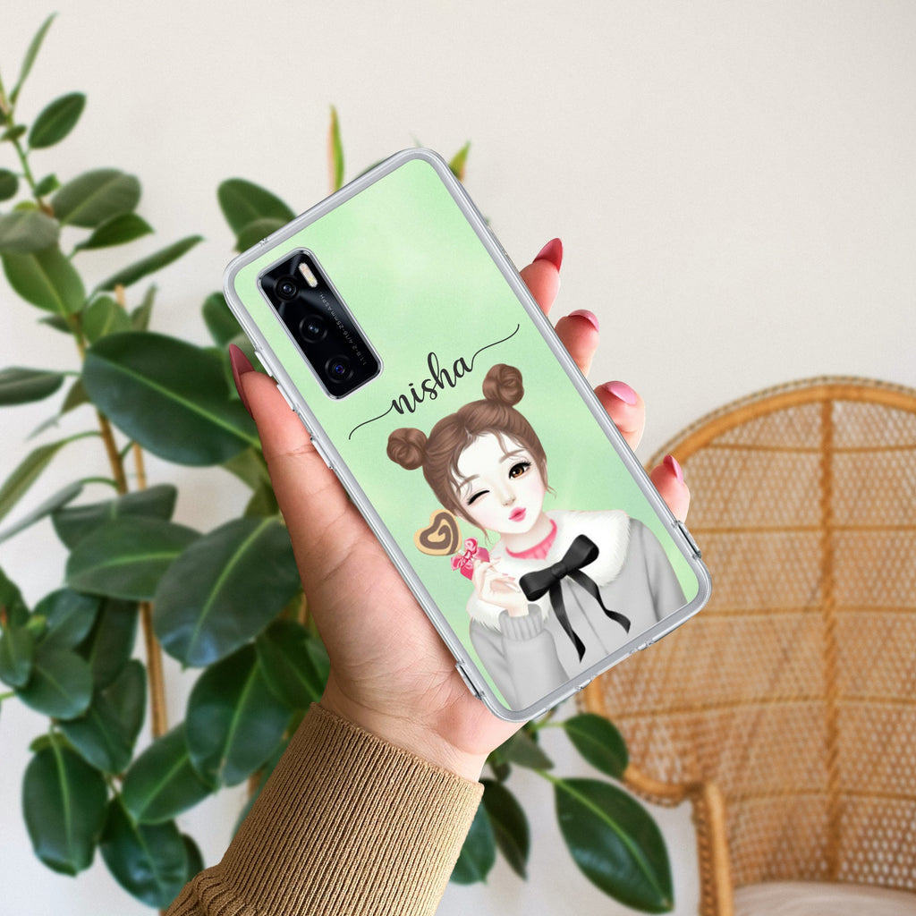 Fashionable Girl Hat Style Tropical Elegance Transparent Silicone Case For Vivo V20 SE