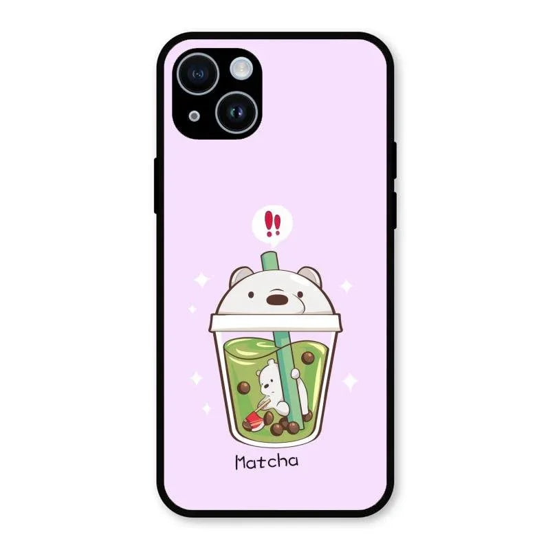 Cartoon Matcha Tea We Bare Bears Glossy Metal Case Cover For iPhone 14 Plus