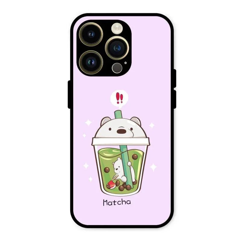 Cartoon Matcha Tea We Bare Bears Glossy Metal Case Cover For iPhone 14 Pro Max