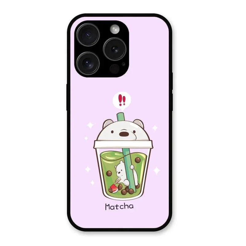 Cartoon Matcha Tea We Bare Bears Glossy Metal Case Cover For iPhone 15 Pro Max
