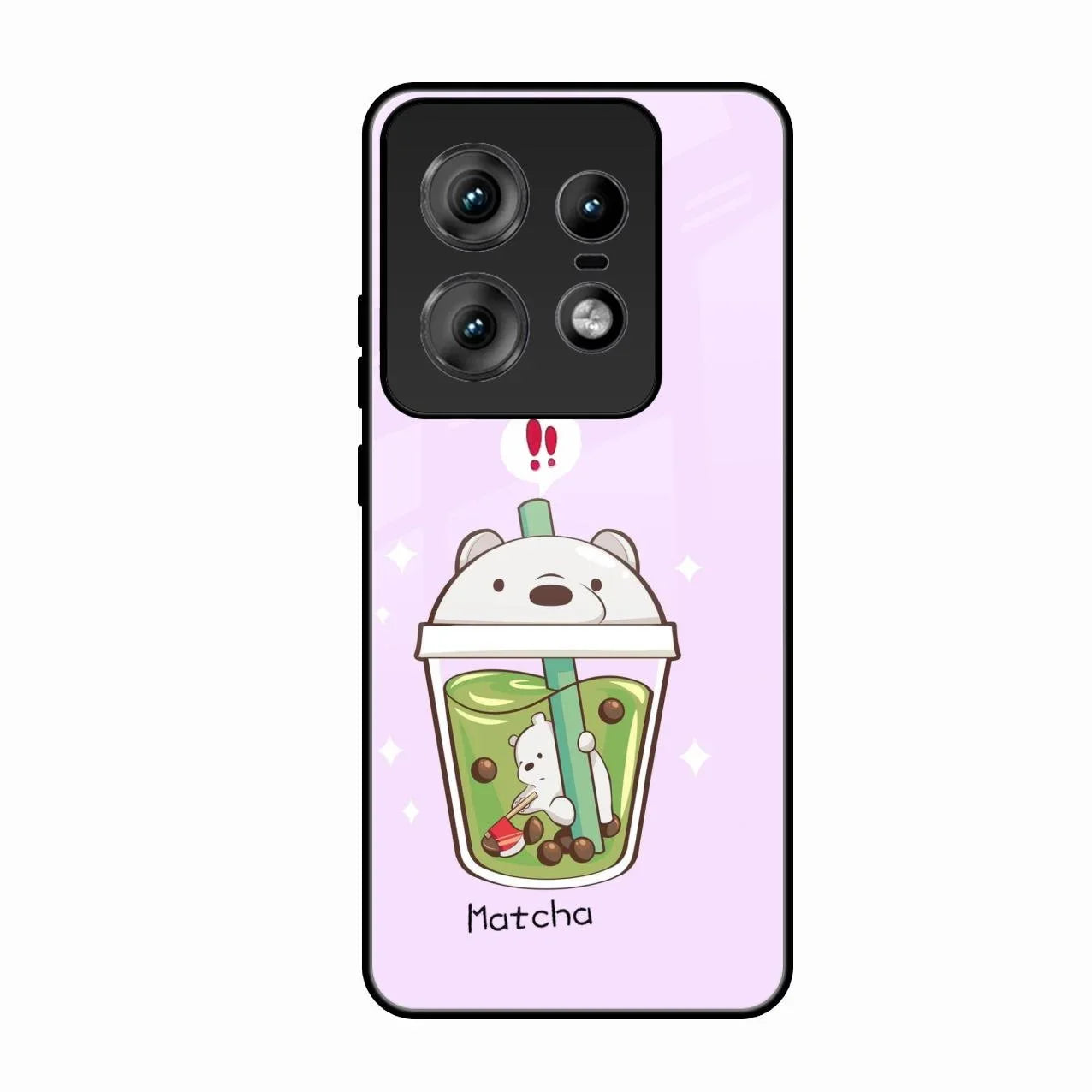 Cartoon Matcha Tea We Bare Bears Glossy Metal Case Cover For Motorola Edge 50 Pro