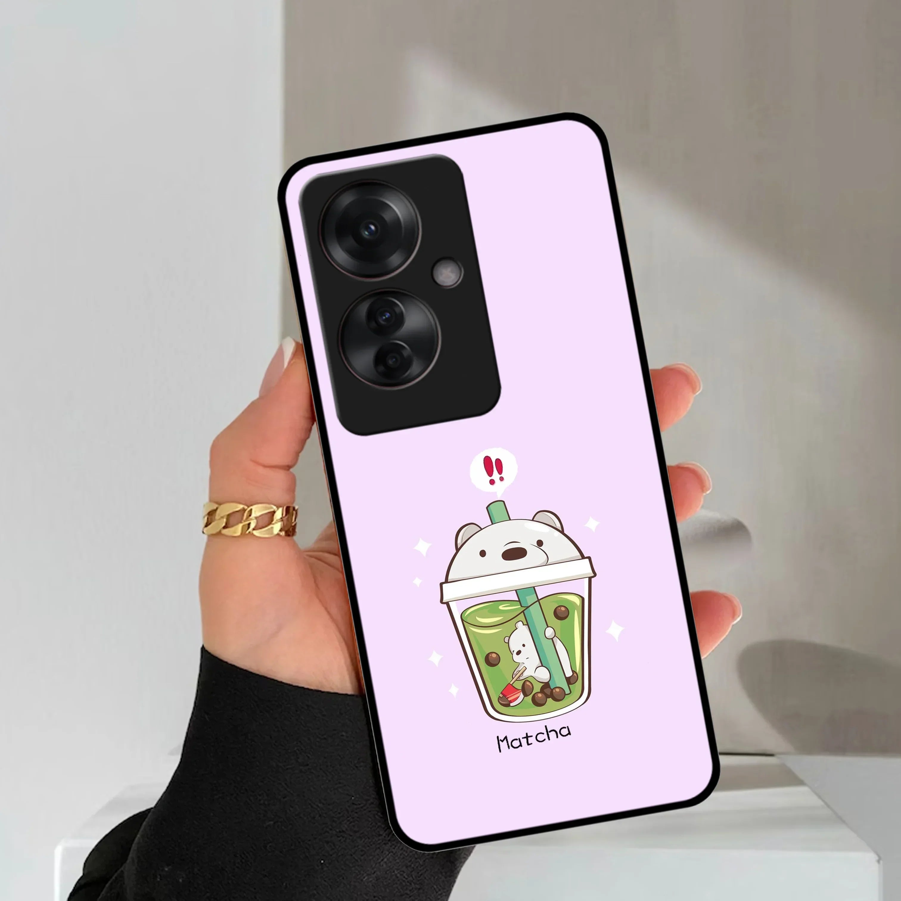 Cartoon Matcha Tea We Bare Bears Glossy Metal Case Cover For Oppo - ShopOnCliQ