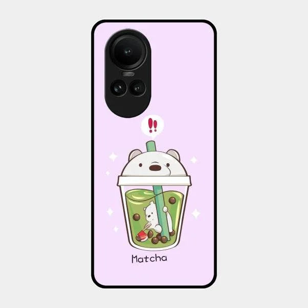 Cartoon Matcha Tea We Bare Bears Glossy Metal Case Cover For Oppo Reno 10 5G