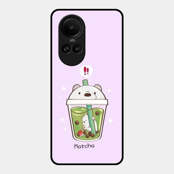 Cartoon Matcha Tea We Bare Bears Glossy Metal Case Cover For Oppo Reno 10 Pro 5G