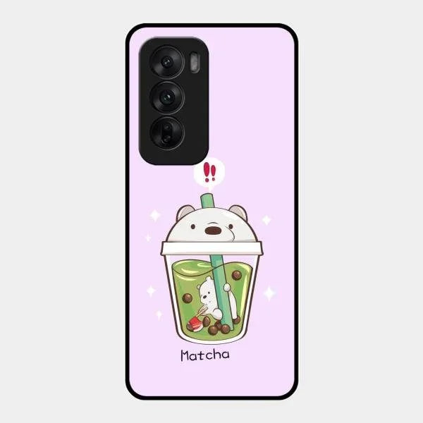 Cartoon Matcha Tea We Bare Bears Glossy Metal Case Cover For Oppo Reno 12 5G