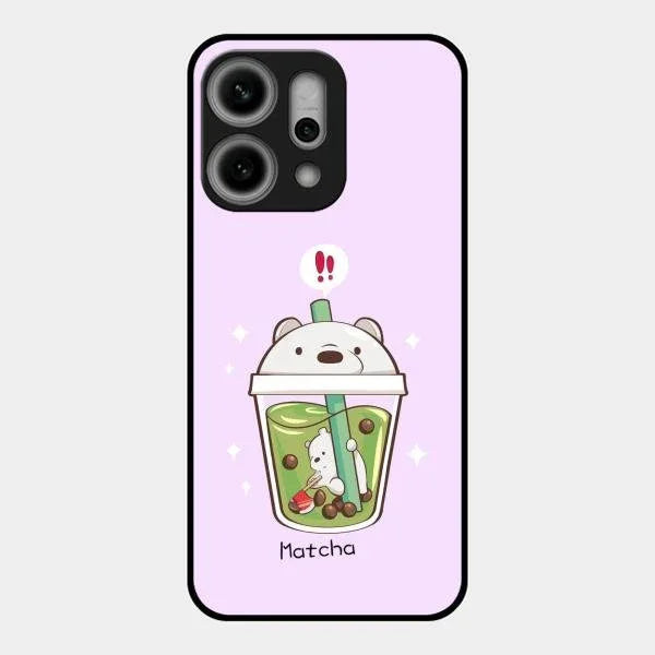 Cartoon Matcha Tea We Bare Bears Glossy Metal Case Cover For Oppo Reno 14 Pro 5G