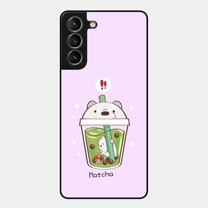 Cartoon Matcha Tea We Bare Bears Glossy Metal Case Cover For Samsung Galaxy S21
