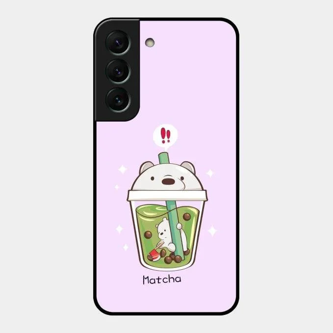Cartoon Matcha Tea We Bare Bears Glossy Metal Case Cover For Samsung Galaxy S22 5G