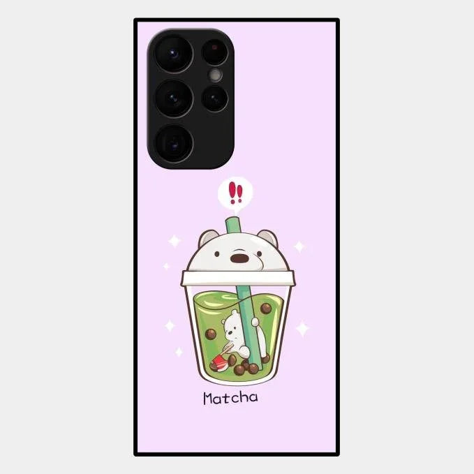Cartoon Matcha Tea We Bare Bears Glossy Metal Case Cover For Samsung Galaxy S22 Ultra 5G