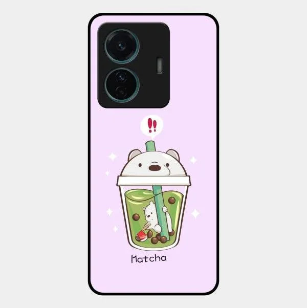 Cartoon Matcha Tea We Bare Bears Glossy Metal Case Cover For Vivo T1 Pro 5G