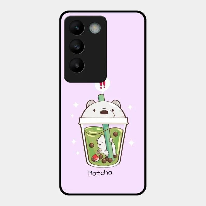 Cartoon Matcha Tea We Bare Bears Glossy Metal Case Cover For Vivo T3 5G