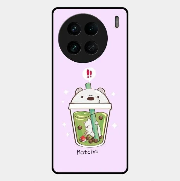 Cartoon Matcha Tea We Bare Bears Glossy Metal Case Cover For Vivo X90 Pro 5G