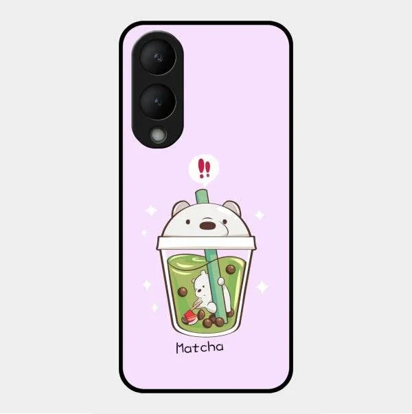 Cartoon Matcha Tea We Bare Bears Glossy Metal Case Cover For Vivo Y28 5G