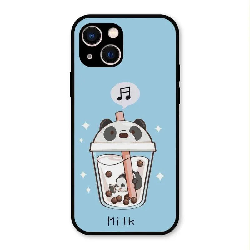 Cartoon Milk Tea We Bare Bears Glossy Metal Case Cover For iPhone 13