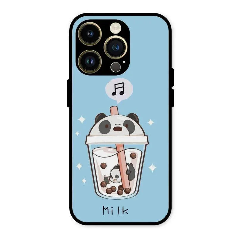 Cartoon Milk Tea We Bare Bears Glossy Metal Case Cover For iPhone 14 Pro