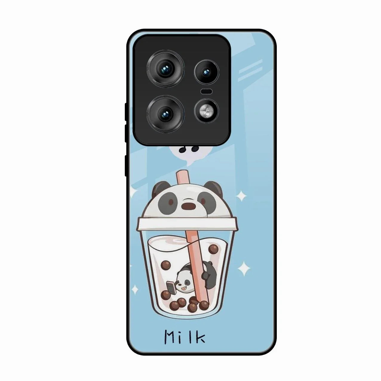 Cartoon Milk Tea We Bare Bears Glossy Metal Case Cover For Motorola Edge 50 Pro