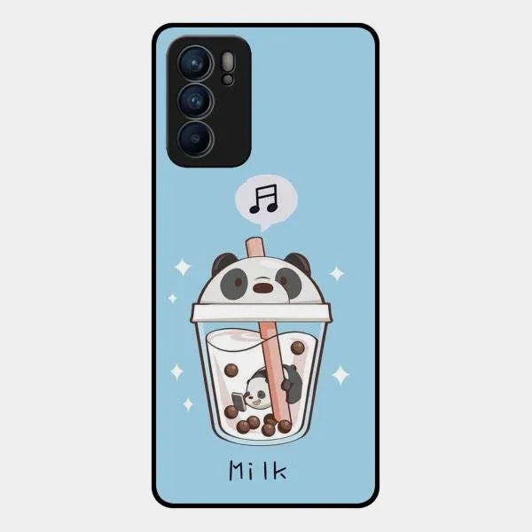 Cartoon Milk Tea We Bare Bears Glossy Metal Case Cover For Oppo Reno 6 5G